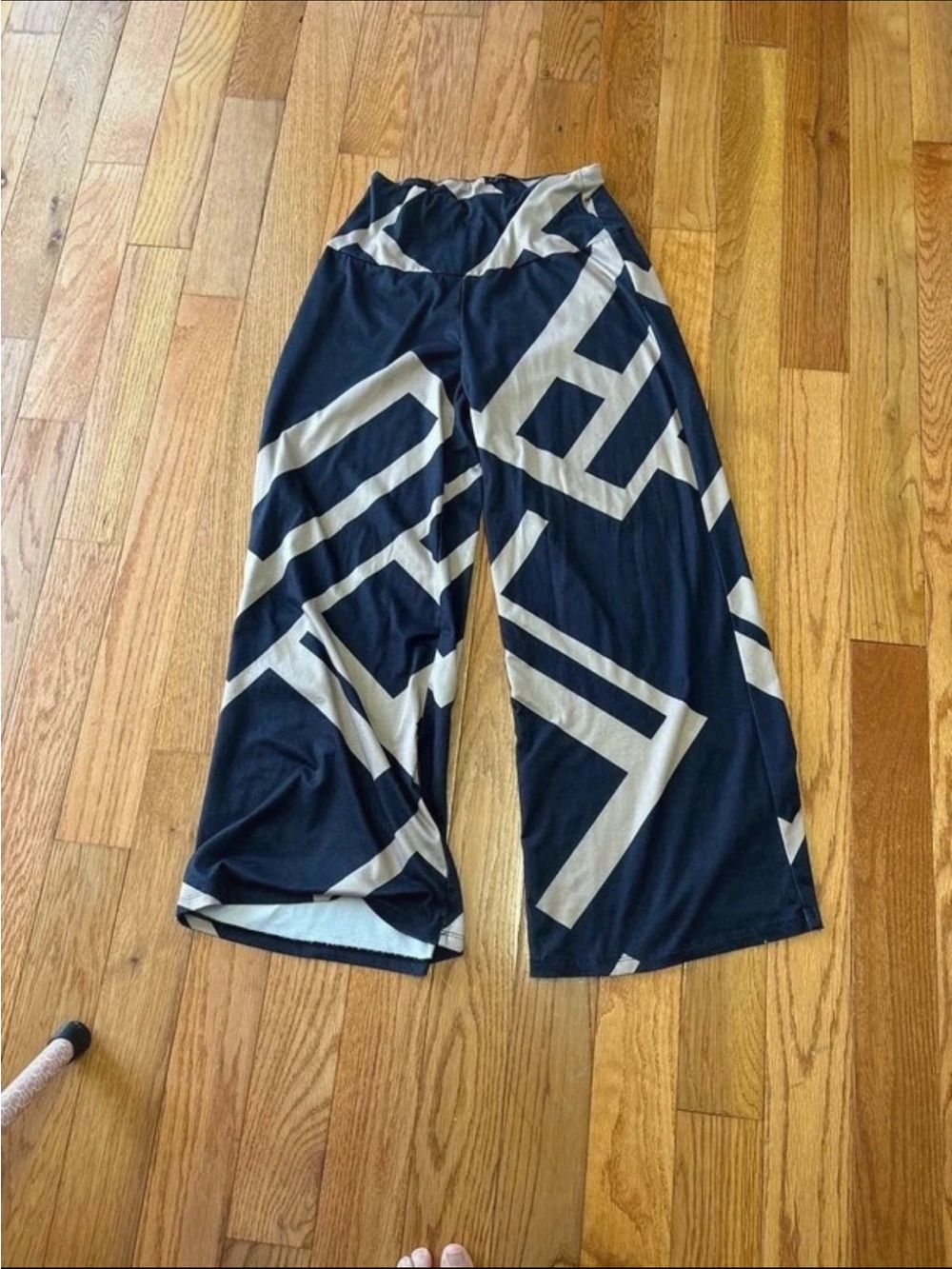 Wide Leg Geometric Print Pants - Black & Cream